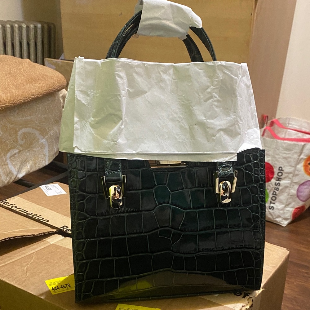Reformation Black Crocodile Satchel